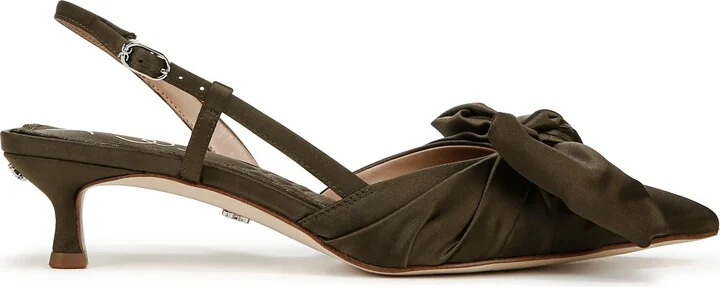 Treena Bow Plissé Pointed Toe Kitten Heel Sandal - Image 3