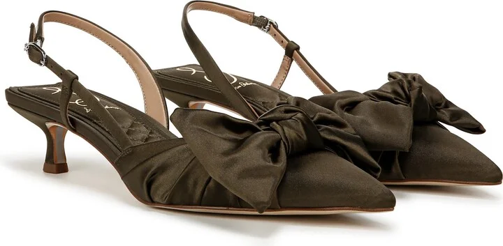 Treena Bow Plissé Pointed Toe Kitten Heel Sandal - Image 10
