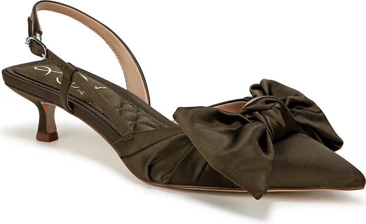 Treena Bow Plissé Pointed Toe Kitten Heel Sandal
