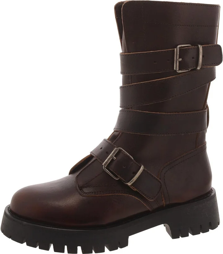 Trenton Womens Leather Lugged Sole Mid-Calf Boots