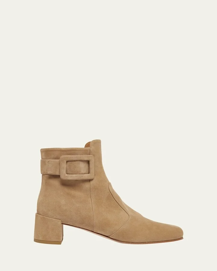 Tres Vivier Suede Buckle Ankle Booties