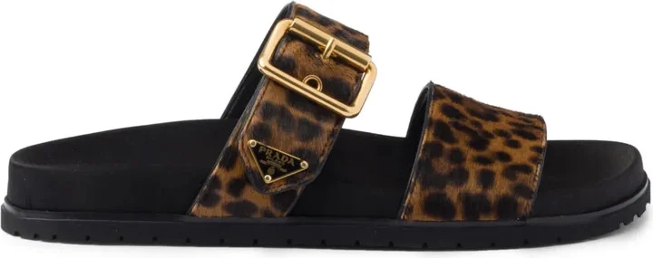 Triangle-Logo Animal-Print Sandals