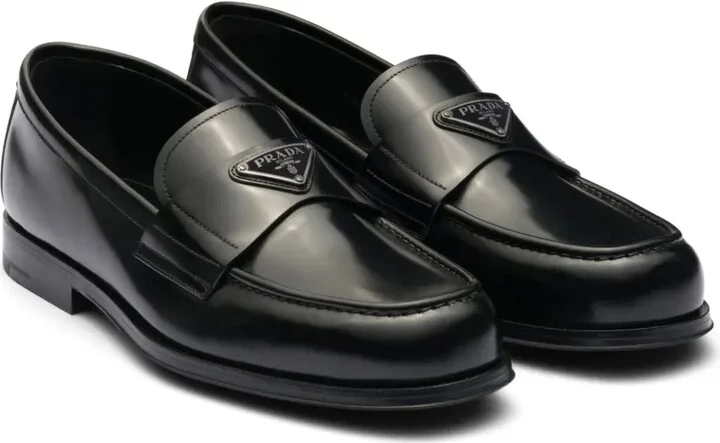 Triangle-Logo Brushed-Leather Loafers - Image 2