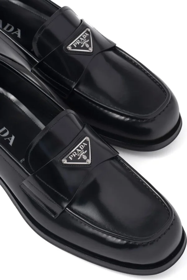 Triangle-Logo Brushed-Leather Loafers - Image 4