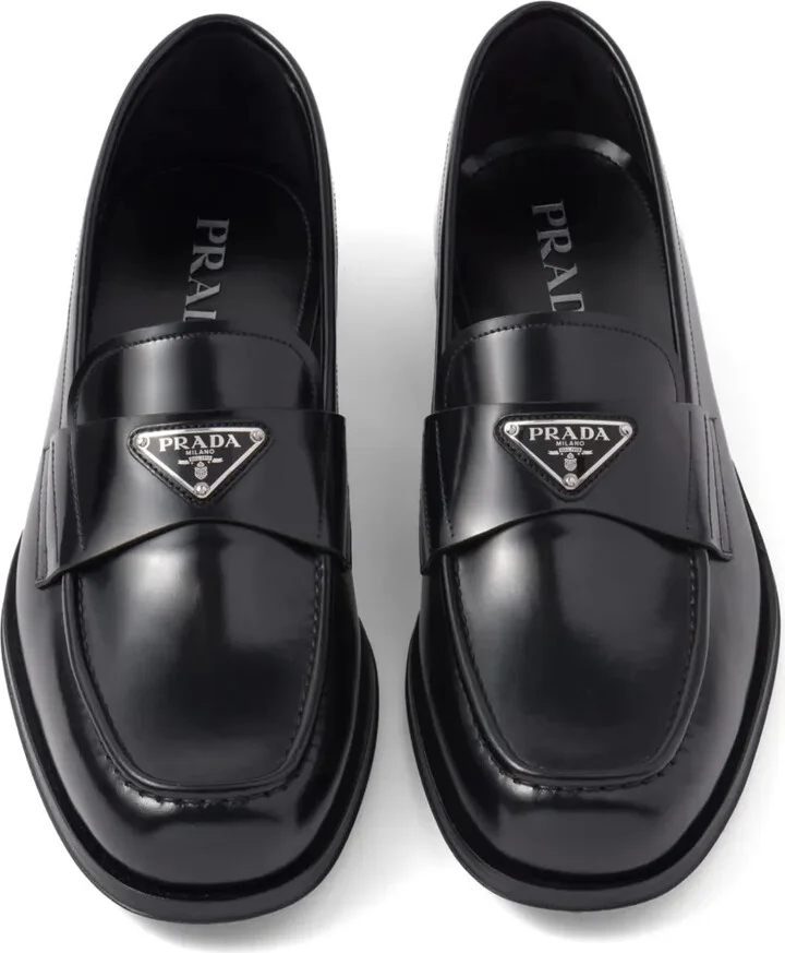Triangle-Logo Brushed-Leather Loafers - Image 5