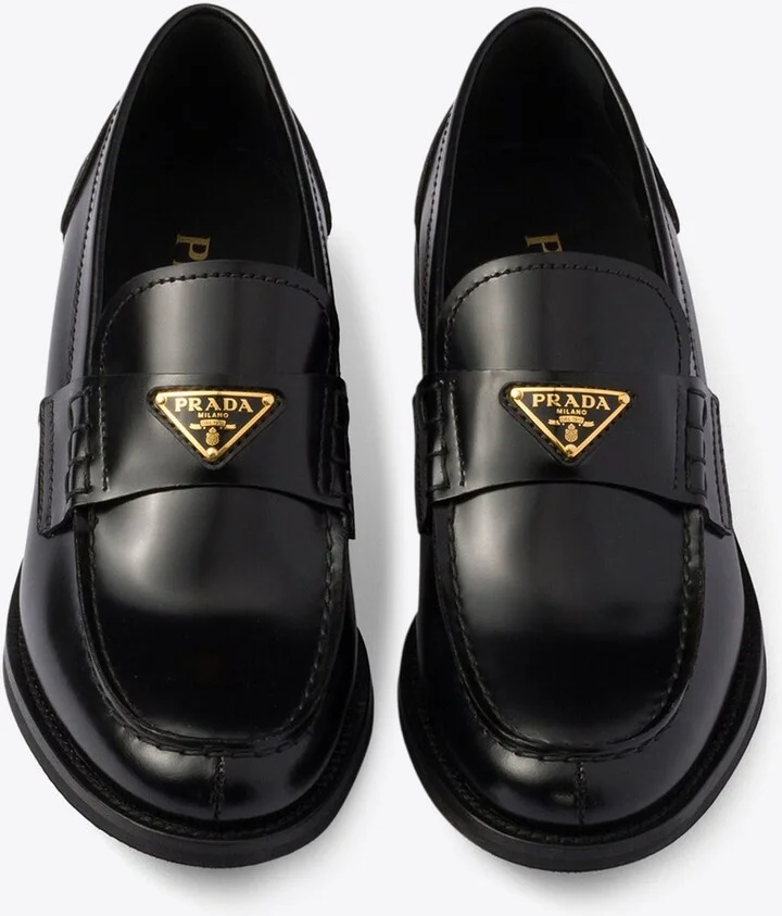 Triangle Logo Brushed Leather Loafers - Image 3