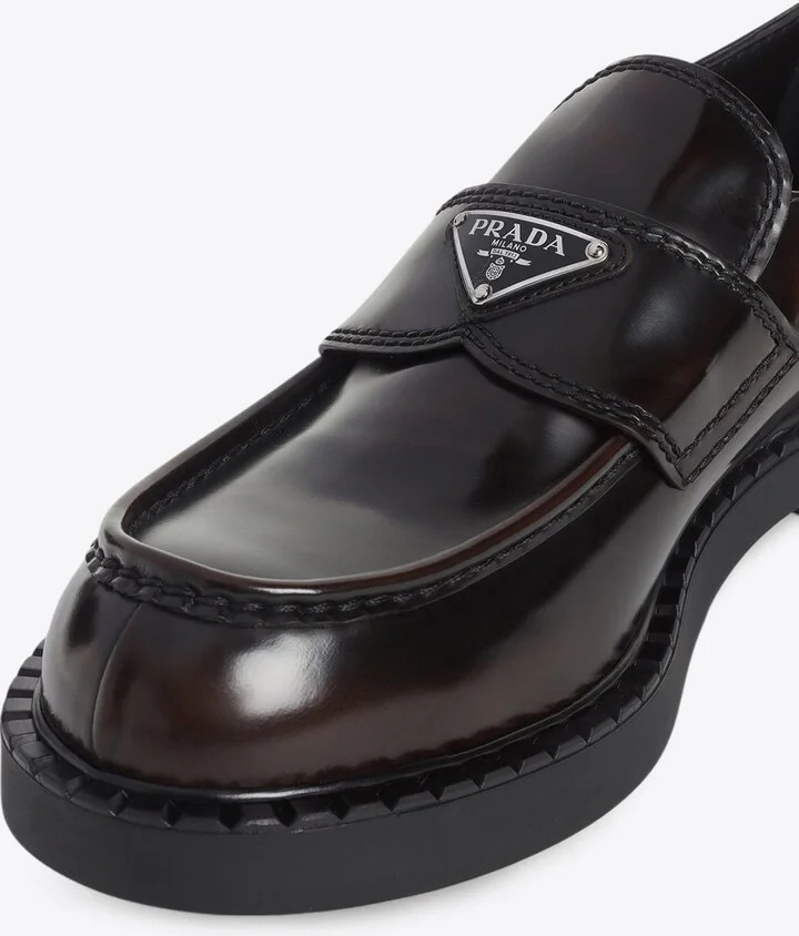 Triangle Logo Brushed Leather Loafers - Image 3