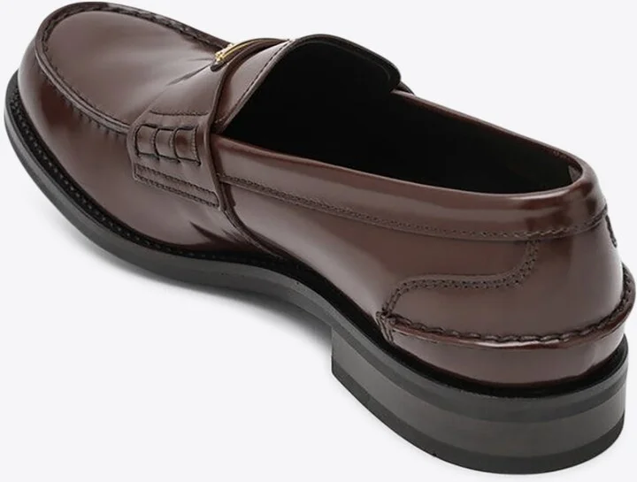 Triangle Logo Brushed Leather Loafers - Image 2