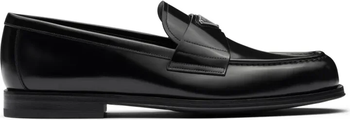 Triangle-Logo Brushed-Leather Loafers