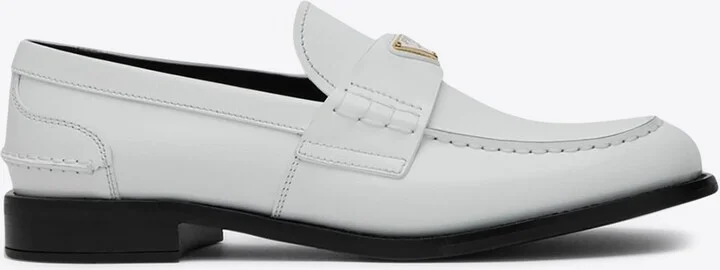 Triangle Logo Brushed Leather Loafers