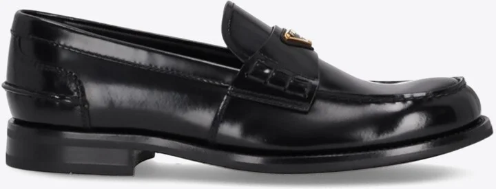 Triangle Logo Brushed Leather Loafers