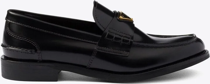 Triangle Logo Brushed Leather Loafers