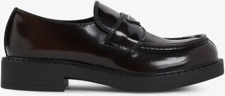 Triangle Logo Brushed Leather Loafers