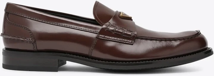 Triangle Logo Brushed Leather Loafers