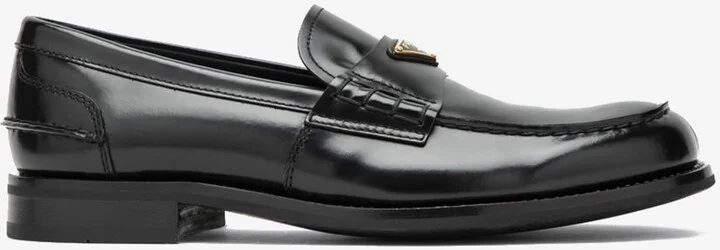 Triangle Logo Brushed Leather Loafers