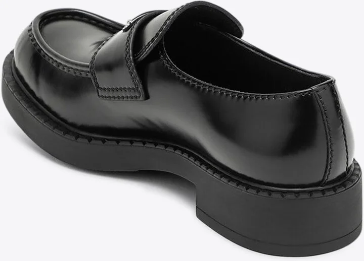 Triangle Logo Chocolate Brushed Leather Loafers - Image 2