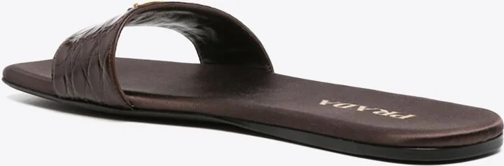 Triangle Logo Croc-Embossed Leather Flat Sandals - Image 2