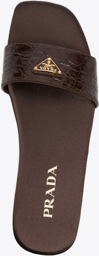 Triangle Logo Croc-Embossed Leather Flat Sandals - Image 3
