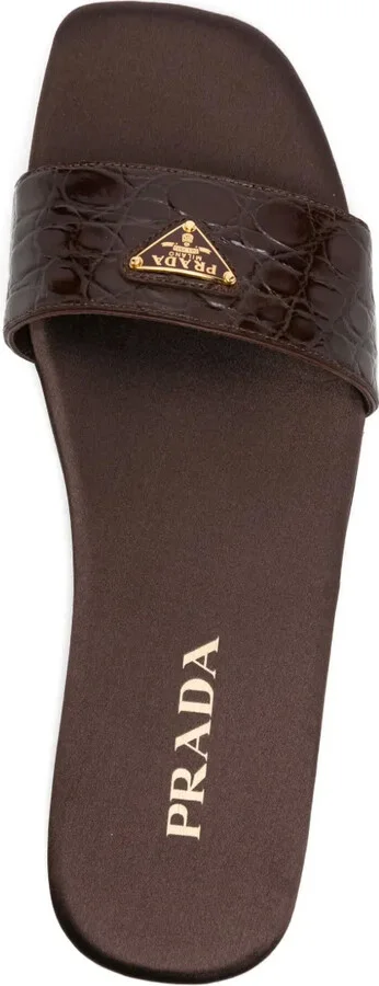 Triangle-Logo Embossed-Crocodile Slides - Image 4