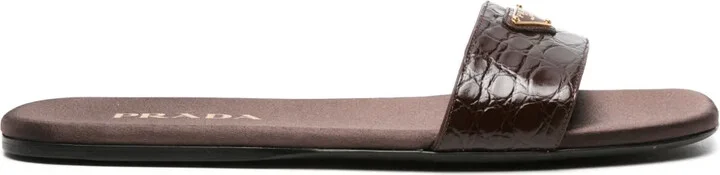 Triangle-Logo Embossed-Crocodile Slides