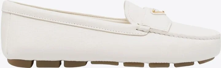 Triangle Logo Grained Leather Loafers