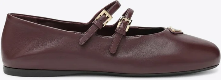 Triangle Logo Leather Ballet Flats