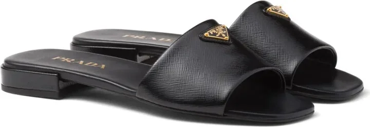Triangle-Logo Leather Slides - Image 2