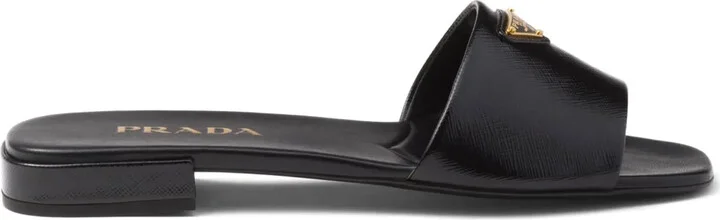 Triangle-Logo Leather Slides