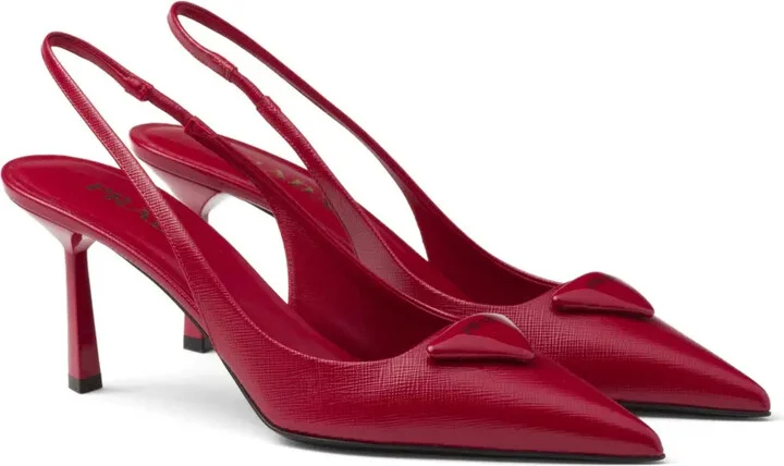 Triangle-Logo Leather Slingback Pumps - Image 2