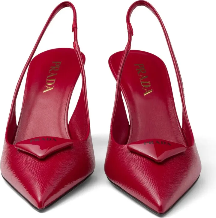Triangle-Logo Leather Slingback Pumps - Image 4
