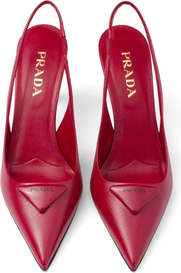 Triangle-Logo Leather Slingback Pumps - Image 5