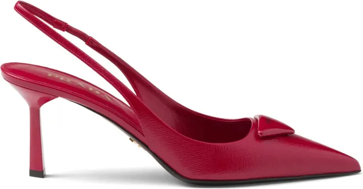 Triangle-Logo Leather Slingback Pumps