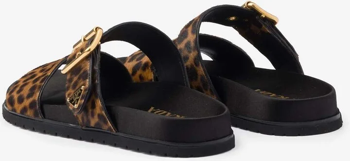 Triangle Logo Leopard Print Flat Sandals - Image 2