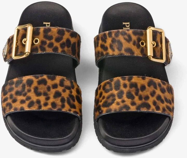 Triangle Logo Leopard Print Flat Sandals - Image 3