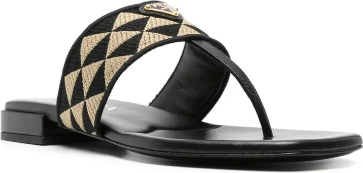 Triangle-Logo Patterned-Jacquard Flip Flops - Image 2