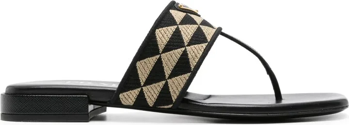 Triangle-Logo Patterned-Jacquard Flip Flops