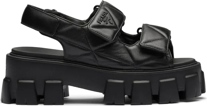 Triangle-Logo Quilted Leather Sandals