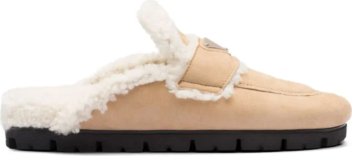 Triangle-Logo Shearling Slippers