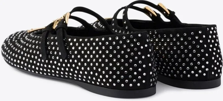 Triangle Logo Studded Velvet Ballet Flats - Image 3
