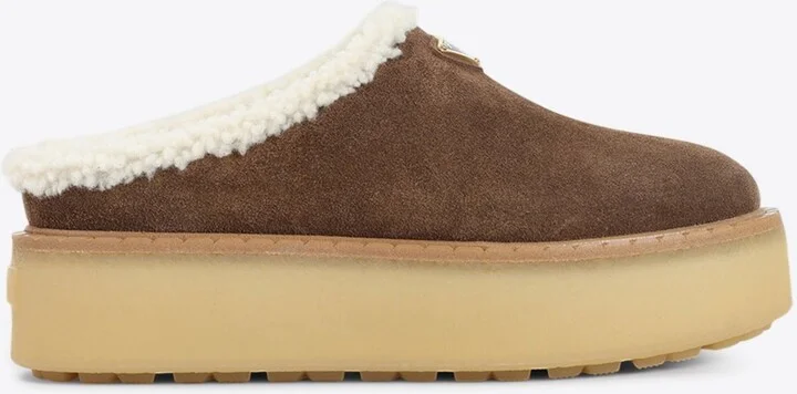 Triangle Logo Suede Flatform Mules