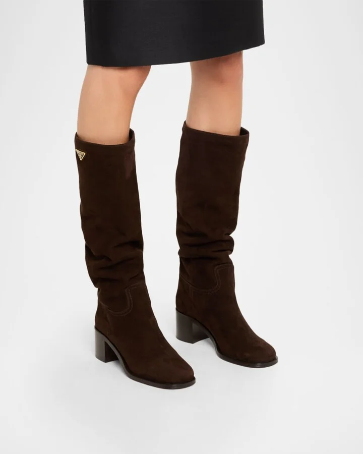 Triangle Logo Suede Knee-High Boots - Image 3