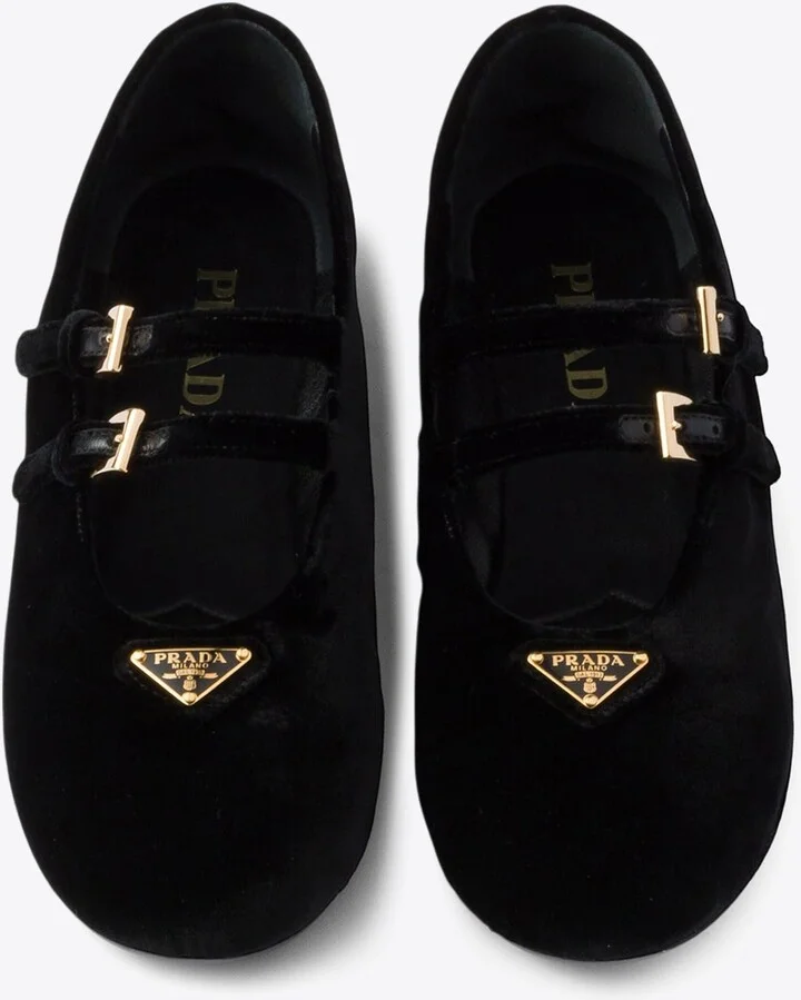 Triangle Logo Velvet Ballet Flats - Image 3