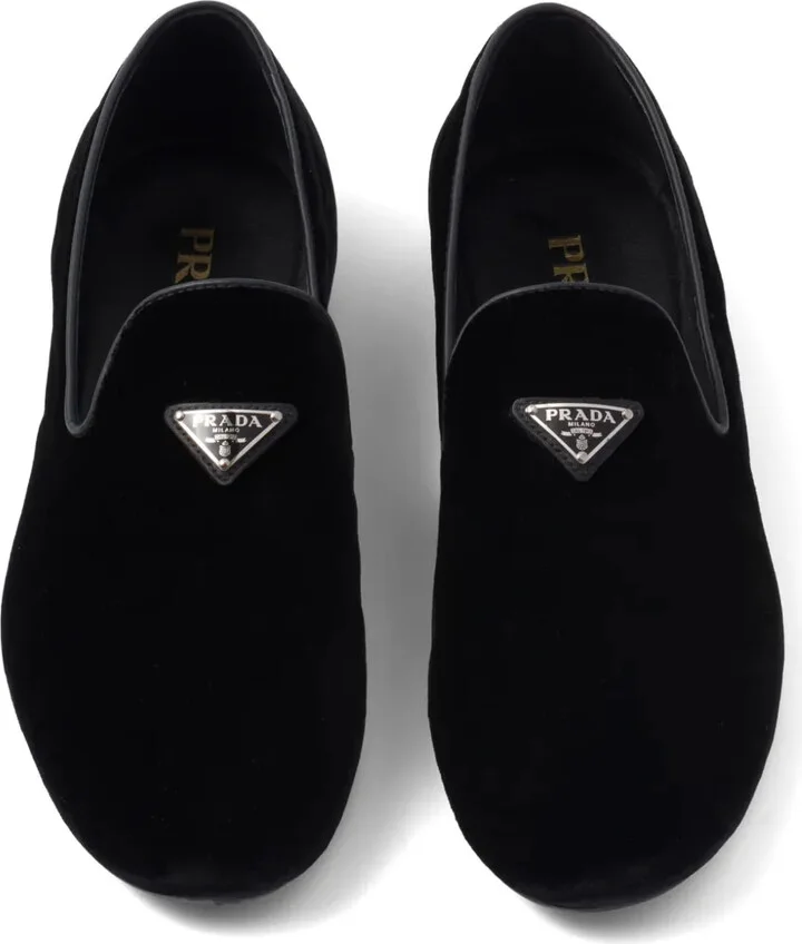 Triangle-Logo Velvet Loafers - Image 4
