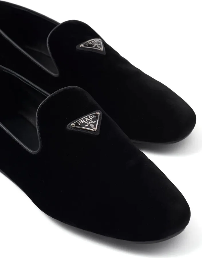 Triangle-Logo Velvet Loafers - Image 5