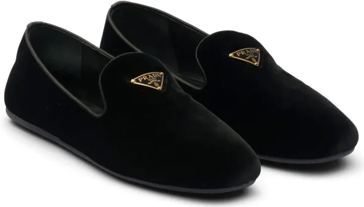 Triangle-Logo Velvet Loafers - Image 2