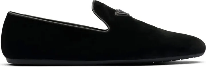 Triangle-Logo Velvet Loafers