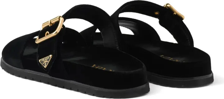 Triangle-Logo Velvet Slides - Image 3