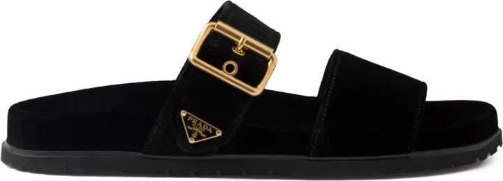 Triangle-Logo Velvet Slides