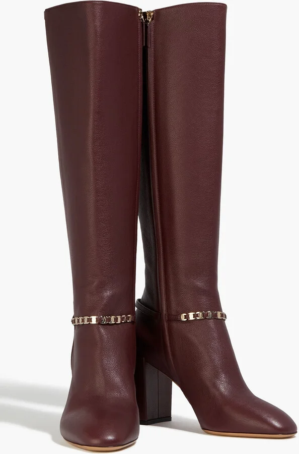 Triba chain-trimmed pebbled-leather knee boots - Image 2