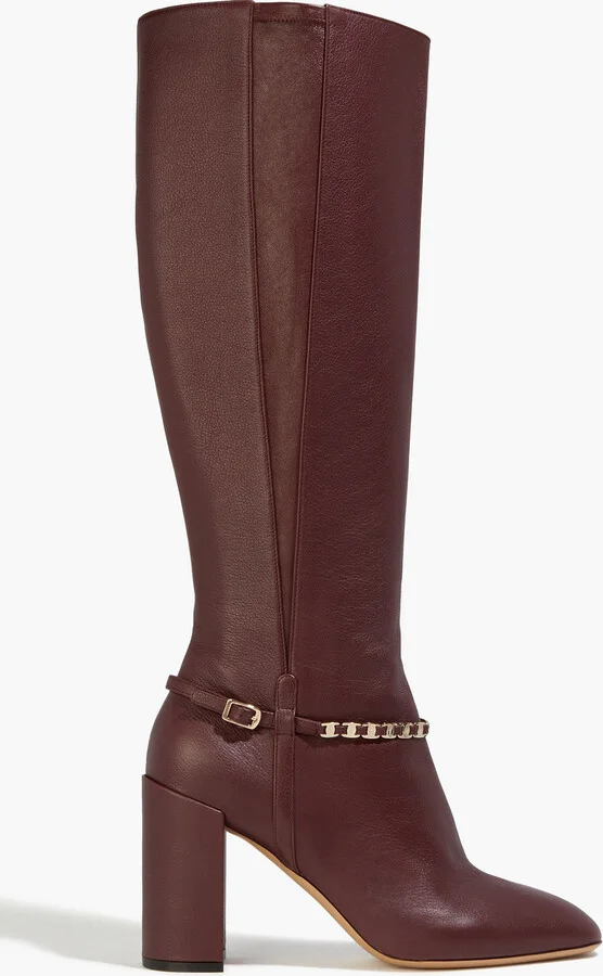 Triba chain-trimmed pebbled-leather knee boots